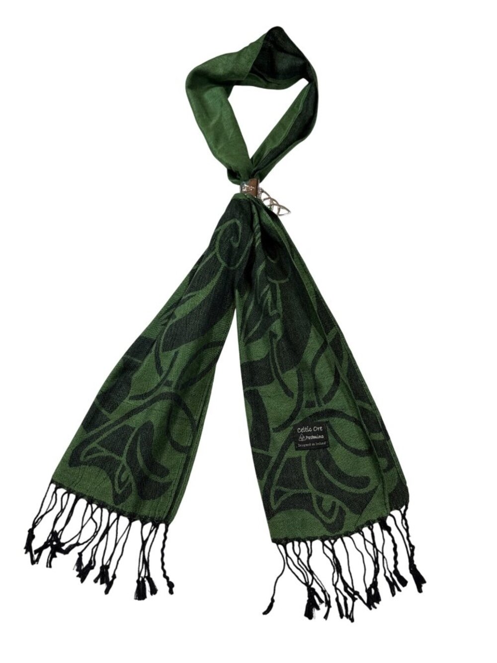 Celtic Ore Pashmina Green Printed Scarf With Trinity Knot Pendant (G978)